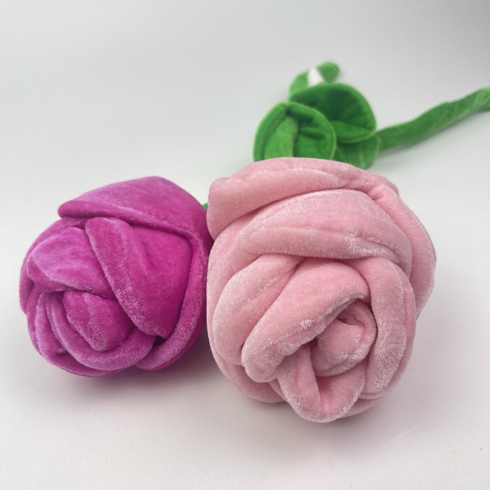 Plush Bendable Roses Valentine Gift Valentines Day Set of Two Pink Love Friends